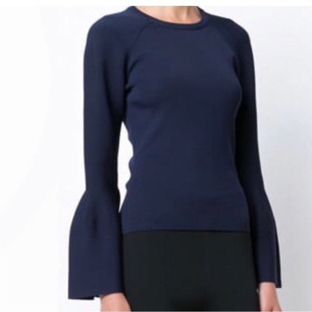 Jonathan Simkhai Signature Bell Sleeves Knit Blouse in Navy Blue - Size Small